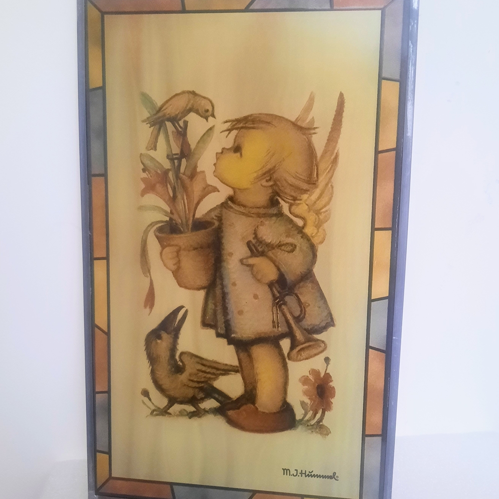 M J Hummel Leaded Glass Window Panel